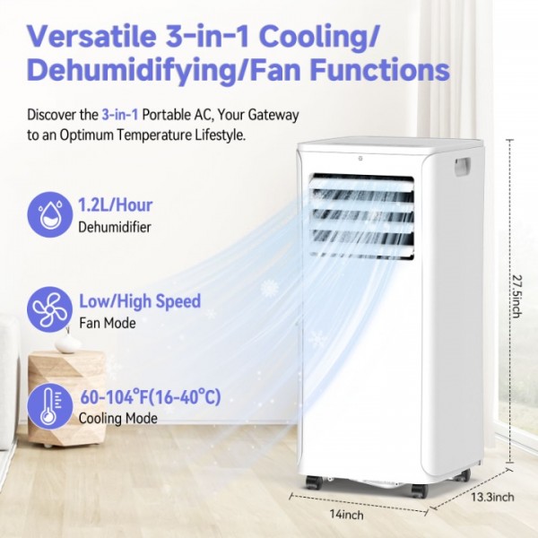 Line Blaster 12000 BTU Portable Air Conditioners with Digital Remote,3-in-1 AC Units for Rooms with Installation Kit for Home/Office/Dorms