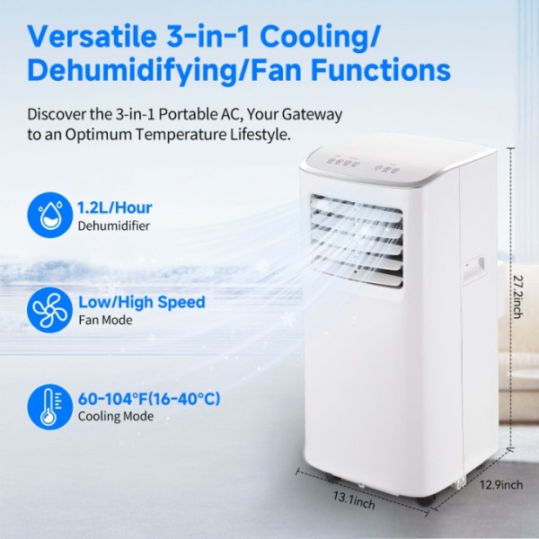 Line Blaster 8500 BTU Portable Air Conditioners with Digital Remote,3-in-1 AC Units for Rooms with Installation Kit for Home/Office/Dorms