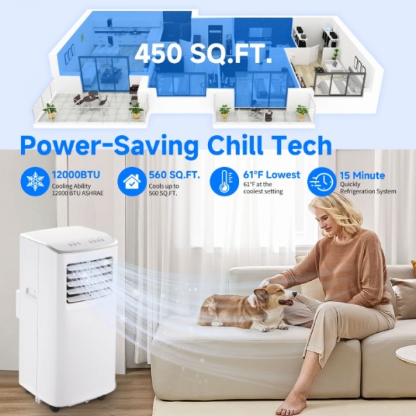 Line Blaster 8500 BTU Portable Air Conditioners with Digital Remote,3-in-1 AC Units for Rooms with Installation Kit for Home/Office/Dorms